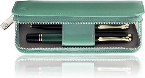 Pelikan 3-Pen Leather Pouch, Black/Green, 1 Each (924092) in Kuwait