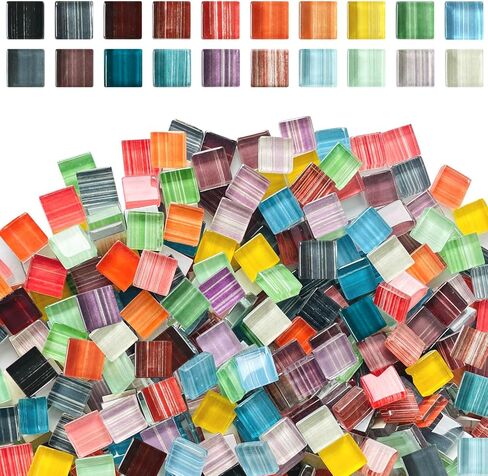 LITMIND 1.1LB Striped Crystal Glass Mosaic Tiles – Square Mix 10mm Assorted Colors for Crafts, DIY Projects & Home Décor in Saudi Arabia