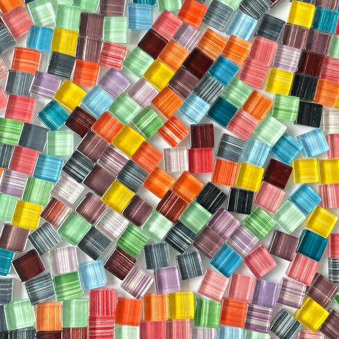LITMIND 1.1LB Striped Crystal Glass Mosaic Tiles – Square Mix 10mm Assorted Colors for Crafts, DIY Projects & Home Décor in Saudi Arabia
