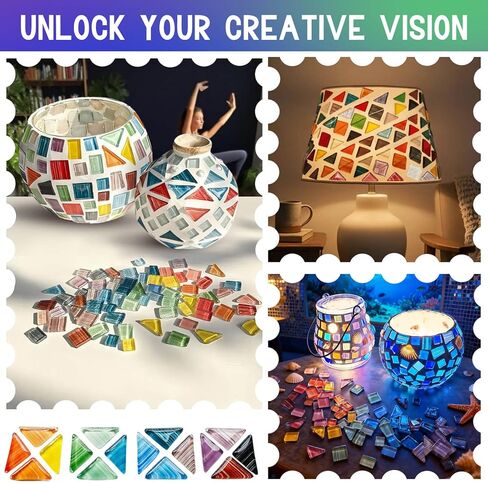 LITMIND 1.1LB Striped Crystal Glass Mosaic Tiles – Square Mix 10mm Assorted Colors for Crafts, DIY Projects & Home Décor in Saudi Arabia