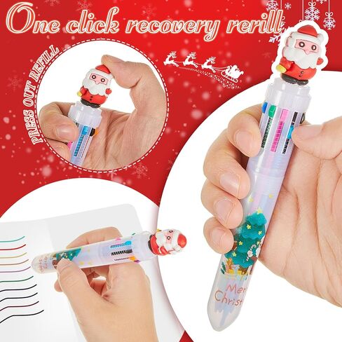 Kosiz 48 Pcs Christmas Multicolor Ballpoint Pens, 10 in 1 Santa Claus Reindeer Xmas Tree Retractable Pens 0.7 mm for Office Christmas Prize Gift Goodie Bag Stuffers Xmas Party Favor in Saudi Arabia
