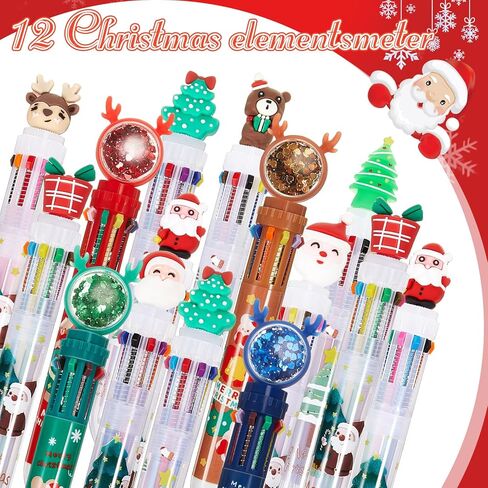 Kosiz 48 Pcs Christmas Multicolor Ballpoint Pens, 10 in 1 Santa Claus Reindeer Xmas Tree Retractable Pens 0.7 mm for Office Christmas Prize Gift Goodie Bag Stuffers Xmas Party Favor in Saudi Arabia