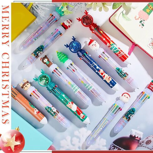 Kosiz 48 Pcs Christmas Multicolor Ballpoint Pens, 10 in 1 Santa Claus Reindeer Xmas Tree Retractable Pens 0.7 mm for Office Christmas Prize Gift Goodie Bag Stuffers Xmas Party Favor in Saudi Arabia