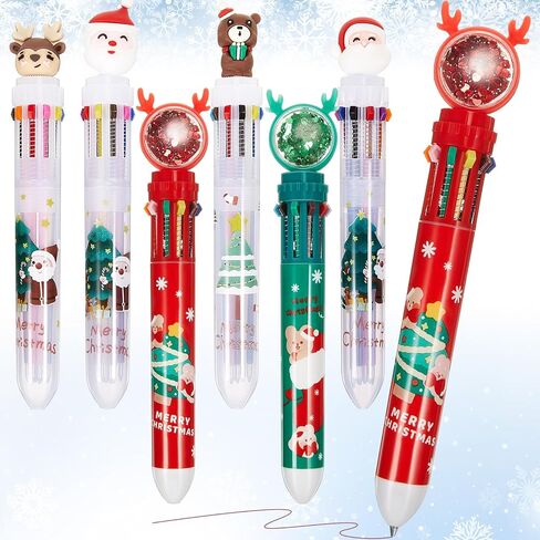 Kosiz 48 Pcs Christmas Multicolor Ballpoint Pens, 10 in 1 Santa Claus Reindeer Xmas Tree Retractable Pens 0.7 mm for Office Christmas Prize Gift Goodie Bag Stuffers Xmas Party Favor in Saudi Arabia