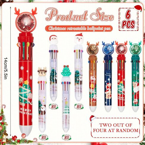 Kosiz 48 Pcs Christmas Multicolor Ballpoint Pens, 10 in 1 Santa Claus Reindeer Xmas Tree Retractable Pens 0.7 mm for Office Christmas Prize Gift Goodie Bag Stuffers Xmas Party Favor in Saudi Arabia