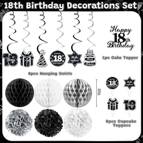 18th Birthday Decorations for Boys Girls, Black 18th Birthday Supplies Include Time To Adult Banner Happy 18th Birthdays Backdrop Cake Topper for 18 Year Old Birthday Decor in Saudi Arabia