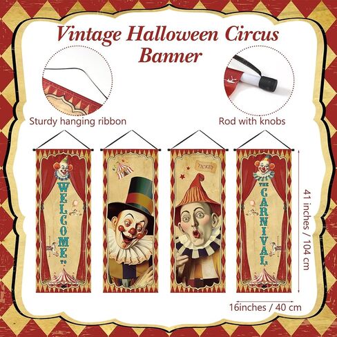 Tiamon 4 Pcs Vintage Christmas Halloween Carnival Porch Banners Retro Santa Clown Stretching Portraits Wall Decorations Gothic Porch Sign Backdrop for Xmas Indoor Outdoor Hanging Decor (Christmas) in Saudi Arabia