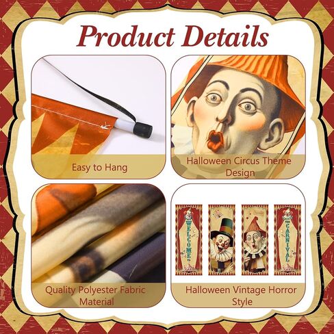 Tiamon 4 Pcs Vintage Christmas Halloween Carnival Porch Banners Retro Santa Clown Stretching Portraits Wall Decorations Gothic Porch Sign Backdrop for Xmas Indoor Outdoor Hanging Decor (Christmas) in Saudi Arabia