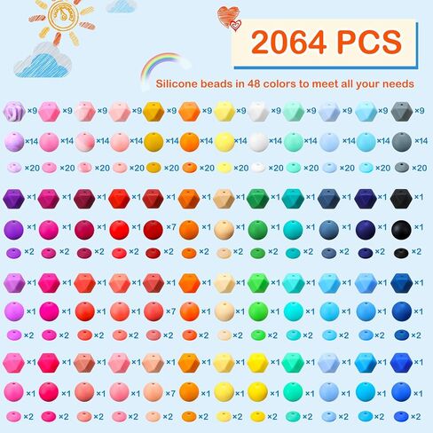 Hotop 192 Pcs Silicone Beads for Keychain Making, 12 mm 14 mm 15 mm Silicone Beads Bulk 48 Colors Loose Small Beads for Bracelets and Necklaces Assorted Beads Jewelry Making DIY Crafts Accessories in Saudi Arabia