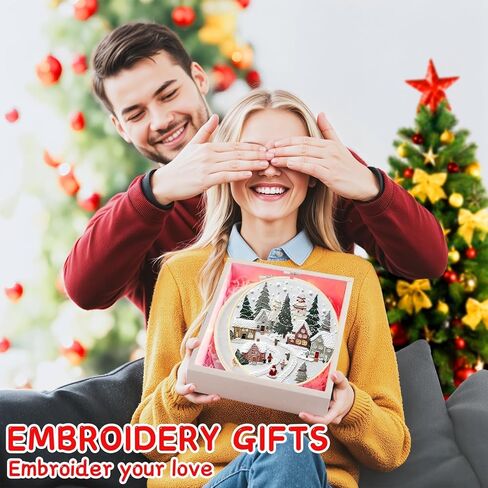 JIABUUN 2 مجموعات عيد الميلاد مجموعات التطريز عيد الميلاد عبر الابره مجموعات للبالغين طقم تطريز مشهد عيد الميلاد للمبتدئين DIY عبر غرزة مع نمط، خيوط القطن، الإبر، التعليمات، الأطواق in Kuwait