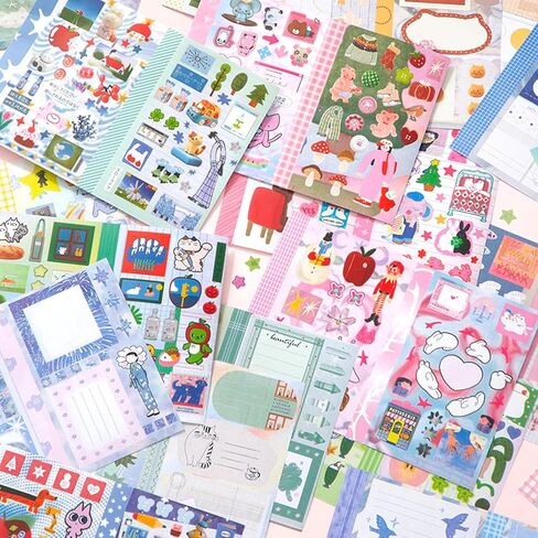 Japanese Manga Style Sticker Book with 30 Sheets of Glitter Sand, Matte Film and Writable Note Stickers for DIY Scrapbooking Journaling(Little Wish) in Saudi Arabia