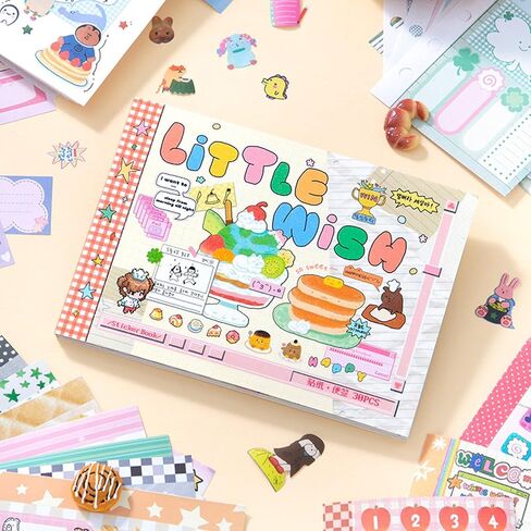 Japanese Manga Style Sticker Book with 30 Sheets of Glitter Sand, Matte Film and Writable Note Stickers for DIY Scrapbooking Journaling(Little Wish) in Saudi Arabia