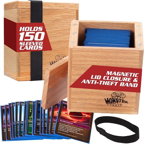 Monster Wooden Deck Box w Strong Magnetic Lid & Security Band- Premium Finish Holds 150 Sleeved Cards- Compatible with Yugioh Commander Magic the Gathering MTG Sports Cards, All Trading Card TCG Games in Saudi Arabia