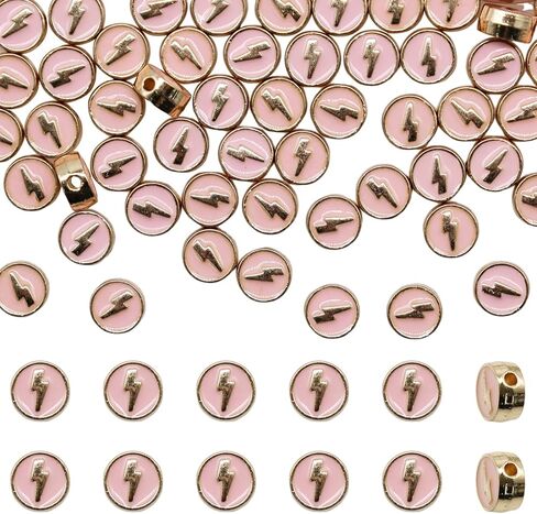100Pcs Alloy Enamel Lightning Beads 8mm, Flat Round Flash Shape Beads, Colorful Loose Spacer Beads, for Jewelry Making DIY Bracelets Necklaces Crafts Supplies (White) in Saudi Arabia