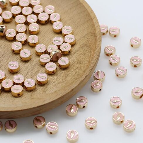 100Pcs Alloy Enamel Lightning Beads 8mm, Flat Round Flash Shape Beads, Colorful Loose Spacer Beads, for Jewelry Making DIY Bracelets Necklaces Crafts Supplies (White) in Saudi Arabia