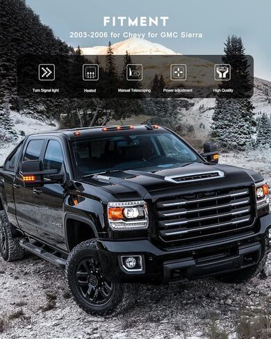 OCPTY Tow Towing Mirrors Manual Telescoping Side Door Mirror for 1999-2007 Silverado Sierra (07 Classic Models), 2000-2006 Suburban Tahoe Yukon XL Yukon Pair Set Black View Mirror in Kuwait