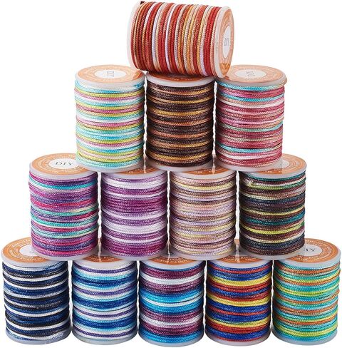 71 Yards 1mm Beading String 13 Colors Rainbow Colors Polyester Threads Vintage Boho Nylon Braided Cords Macrame Rope Blind Lift Cord for DIY Craft Bracelet Jewelry Making Chinese Knotting 5.46Yd/Roll in Saudi Arabia