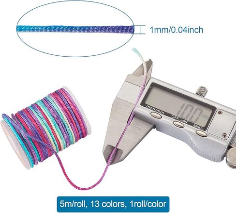 71 Yards 1mm Beading String 13 Colors Rainbow Colors Polyester Threads Vintage Boho Nylon Braided Cords Macrame Rope Blind Lift Cord for DIY Craft Bracelet Jewelry Making Chinese Knotting 5.46Yd/Roll in Saudi Arabia