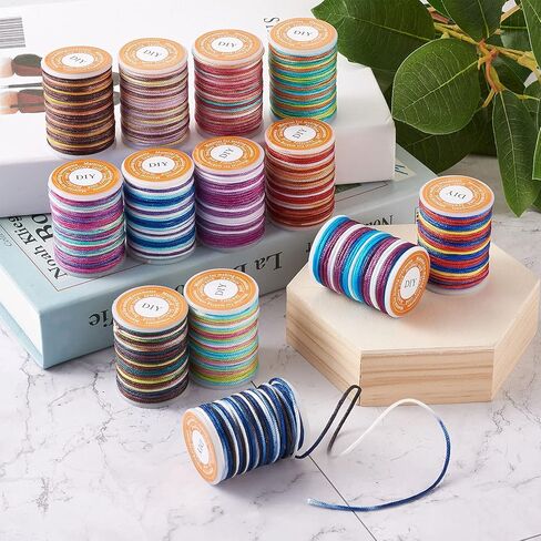 71 Yards 1mm Beading String 13 Colors Rainbow Colors Polyester Threads Vintage Boho Nylon Braided Cords Macrame Rope Blind Lift Cord for DIY Craft Bracelet Jewelry Making Chinese Knotting 5.46Yd/Roll in Saudi Arabia