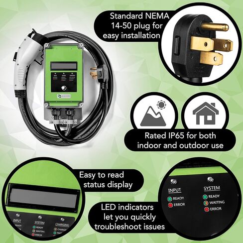 Ultra 32 Amp Electric Vehicle EV Charging Station J1772 NEMA 14-50 240V Level 2 EVSE with Display CSA Safety Certified in Saudi Arabia