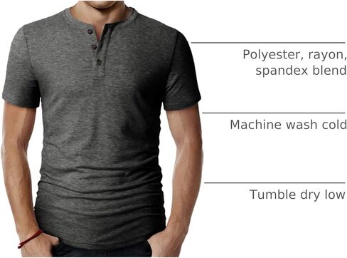 H2H Mens Casual Premium Slim Fit Henley T-Shirts Short Sleeve Lightweight in Kuwait