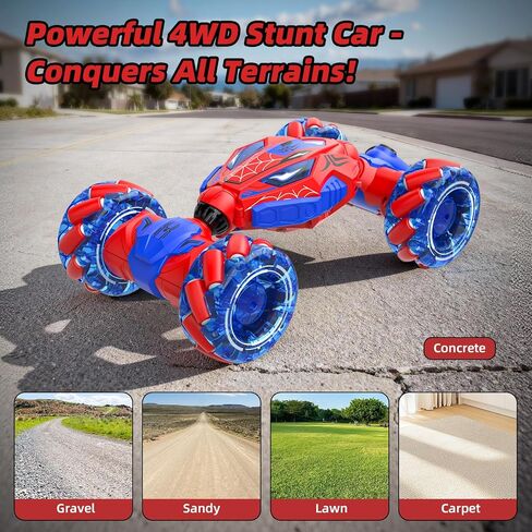 فريدة من نوعها 4WD 360 درجة تناوب إيماءة سيارة RC حيلة، القيادة على الوجهين RC سيارة الانجراف مع الأضواء والموسيقى والرذاذ، ألعاب السيارات للأطفال في الهواء الطلق للأعمار 6-12، هدايا للأولاد 6-12،2 بطاريات قابلة للاستبدال in Kuwait