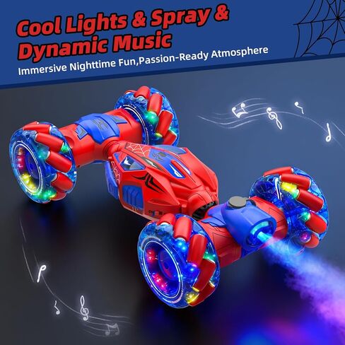 فريدة من نوعها 4WD 360 درجة تناوب إيماءة سيارة RC حيلة، القيادة على الوجهين RC سيارة الانجراف مع الأضواء والموسيقى والرذاذ، ألعاب السيارات للأطفال في الهواء الطلق للأعمار 6-12، هدايا للأولاد 6-12،2 بطاريات قابلة للاستبدال in Kuwait