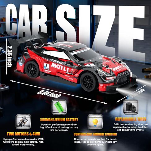 RC Drift Car, 1:24 Scale Remote Control Drift Cars, 2.4GHz 4WD Drifting Cars, 30km/h High-Speed RC Race Car Vehicle, Racing Sport Toy Ideal Gift for Boys Girls Kids（Red） in Kuwait