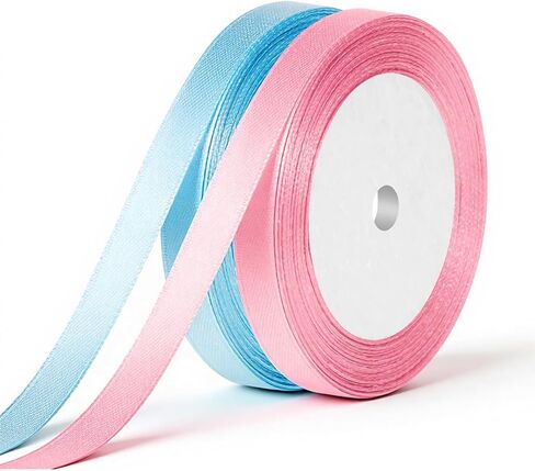 2 Rolls Pink and Blue Ribbon, Light Blue Ribbon, Pink Ribbons for Gift Wrapping Light Double Faced Satin Ribbons, Fabric for Flowers, DIY Crafts, Birthday Cakes, Holiday Decorations in Saudi Arabia