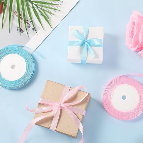 2 Rolls Pink and Blue Ribbon, Light Blue Ribbon, Pink Ribbons for Gift Wrapping Light Double Faced Satin Ribbons, Fabric for Flowers, DIY Crafts, Birthday Cakes, Holiday Decorations in Saudi Arabia