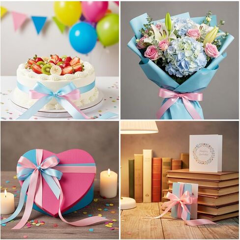 2 Rolls Pink and Blue Ribbon, Light Blue Ribbon, Pink Ribbons for Gift Wrapping Light Double Faced Satin Ribbons, Fabric for Flowers, DIY Crafts, Birthday Cakes, Holiday Decorations in Saudi Arabia