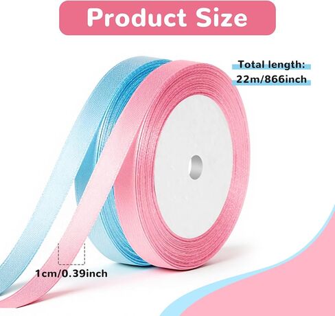 2 Rolls Pink and Blue Ribbon, Light Blue Ribbon, Pink Ribbons for Gift Wrapping Light Double Faced Satin Ribbons, Fabric for Flowers, DIY Crafts, Birthday Cakes, Holiday Decorations in Saudi Arabia