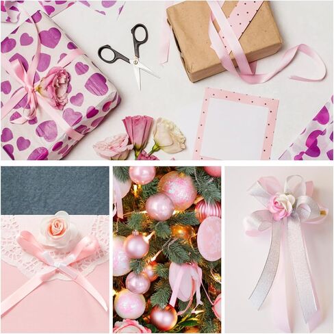 2 Rolls Pink and Blue Ribbon, Light Blue Ribbon, Pink Ribbons for Gift Wrapping Light Double Faced Satin Ribbons, Fabric for Flowers, DIY Crafts, Birthday Cakes, Holiday Decorations in Saudi Arabia