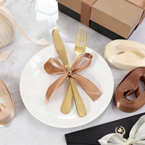 Bronze Ribbons for Crafts, 3 Pcs Solid Color Gift Wrapping Ribbon Light Brown Champagne Gold Satin Ribbon for Men Women Wedding Flower Bouquet Hair Gifts Handicrafts Decoration in Saudi Arabia