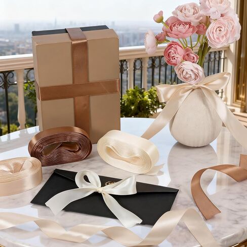 Bronze Ribbons for Crafts, 3 Pcs Solid Color Gift Wrapping Ribbon Light Brown Champagne Gold Satin Ribbon for Men Women Wedding Flower Bouquet Hair Gifts Handicrafts Decoration in Saudi Arabia