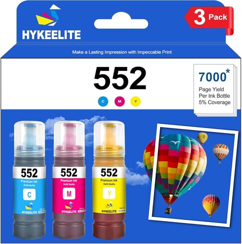 3-Pack T552 552 Ink Refill Bottles Bk/Pk/Gy High Yield Replacement for ET-8500 ET-8550 ET 8500 ET 8550 Printers (1 x Black, 1 x Photo Black, 1 x Gray) in Saudi Arabia