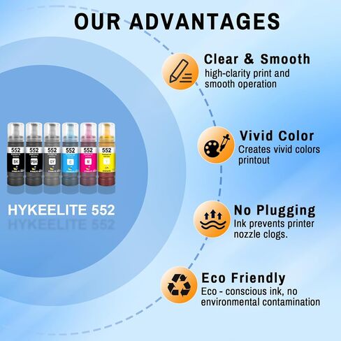3-Pack T552 552 Ink Refill Bottles Bk/Pk/Gy High Yield Replacement for ET-8500 ET-8550 ET 8500 ET 8550 Printers (1 x Black, 1 x Photo Black, 1 x Gray) in Saudi Arabia