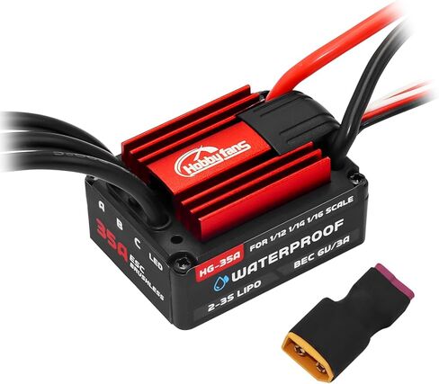 جهاز التحكم في السرعة الكهربائية ESC بدون فرشاة HG-35A من هوبي لسيارة Traxxas E-REVO Losi JRX2 H16BM H16DR Redcat Volcano 16 Arrma Typhon Grom Mojave Grom 1/14 1/16 1/18 RC Car (أحمر) in Kuwait