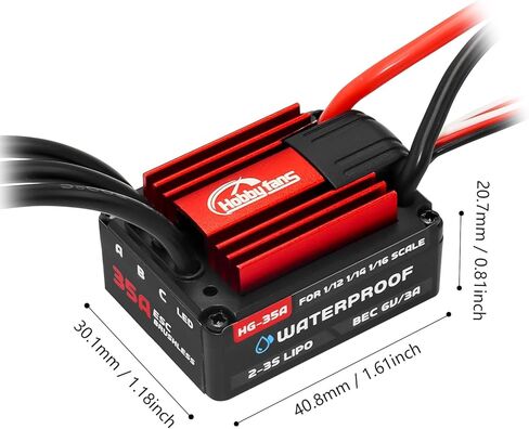 جهاز التحكم في السرعة الكهربائية ESC بدون فرشاة HG-35A من هوبي لسيارة Traxxas E-REVO Losi JRX2 H16BM H16DR Redcat Volcano 16 Arrma Typhon Grom Mojave Grom 1/14 1/16 1/18 RC Car (أحمر) in Kuwait
