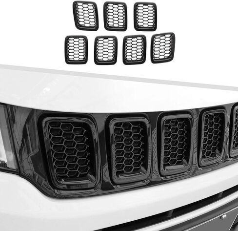 Jimen متوافق مع Jeep Compass 2017-2020، 7 قطع من الشبكة الشبكية غطاء الشواية (أسود) in Saudi Arabia
