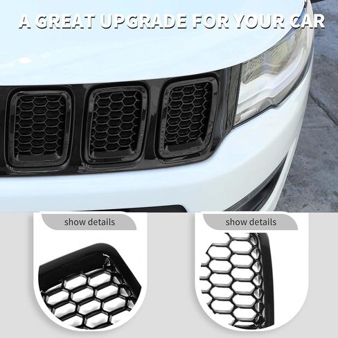 Jimen متوافق مع Jeep Compass 2017-2020، 7 قطع من الشبكة الشبكية غطاء الشواية (أسود) in Kuwait