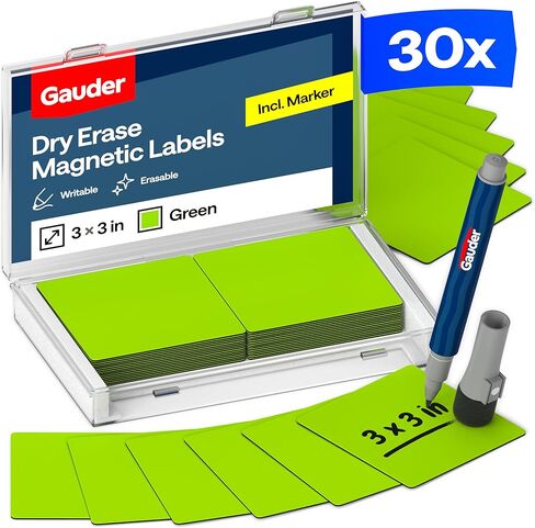 GAUDER Magnetic Dry Erase Labels | 30x Magnetic Labels (3x3 Inches) | Dry Erase Magnets for Classroom, Whiteboard and Blackboard in Saudi Arabia