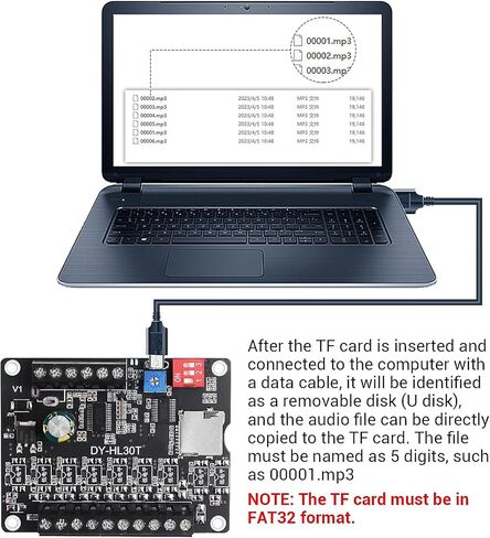 2PCS 20W Voice Playback Module MP3 Music Player DC 6-35V 12V/24V Sound Board USB Downloadable Music Player 24-bit DAC Output MP3 WAV Support TF Card 32GB for Broadcast Device in Saudi Arabia