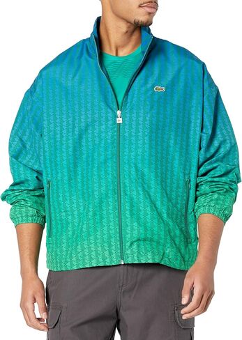 Lacoste Men's Long Sleeve AOP L Full Zip HOODLESS Blouson Jacket W/ARM Stripes & Large Croc Back Graphic, TBD in Saudi Arabia