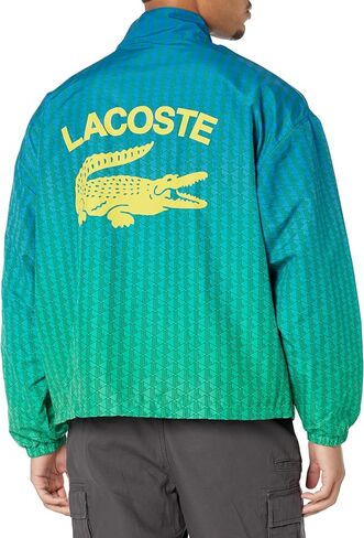 Lacoste Men's Long Sleeve AOP L Full Zip HOODLESS Blouson Jacket W/ARM Stripes & Large Croc Back Graphic, TBD in Saudi Arabia