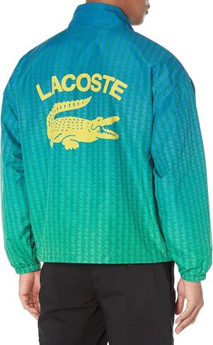 Lacoste Men's Long Sleeve AOP L Full Zip HOODLESS Blouson Jacket W/ARM Stripes & Large Croc Back Graphic, TBD in Saudi Arabia