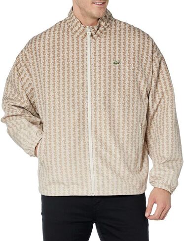 Lacoste Men's Long Sleeve AOP L Full Zip HOODLESS Blouson Jacket W/ARM Stripes & Large Croc Back Graphic, TBD in Saudi Arabia