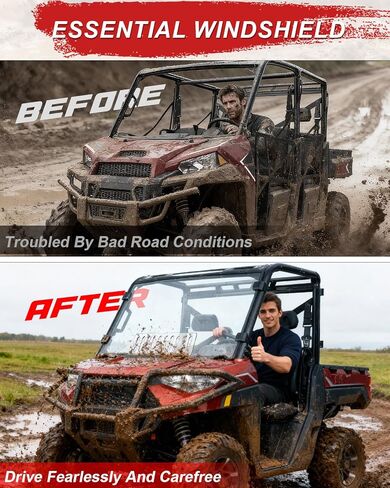 Ranger 1000 Windshield, StarknightMT Ranger Front Full Windshield Compatible with Polaris Ranger XP 1000 2017-2024, Ranger Crew XP 1000/ Diesel 2014-2024 in Saudi Arabia