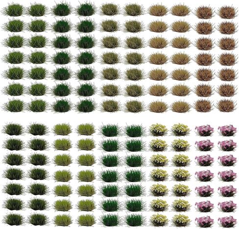 140 Pcs Static Grass Tufts & Miniature Flower Clusters - Artificial Grass Terrain Scenery Kit for Model Train Railway, Military Sand Table, DIY Diorama Landscape in Saudi Arabia