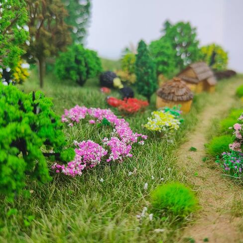 140 Pcs Static Grass Tufts & Miniature Flower Clusters - Artificial Grass Terrain Scenery Kit for Model Train Railway, Military Sand Table, DIY Diorama Landscape in Saudi Arabia